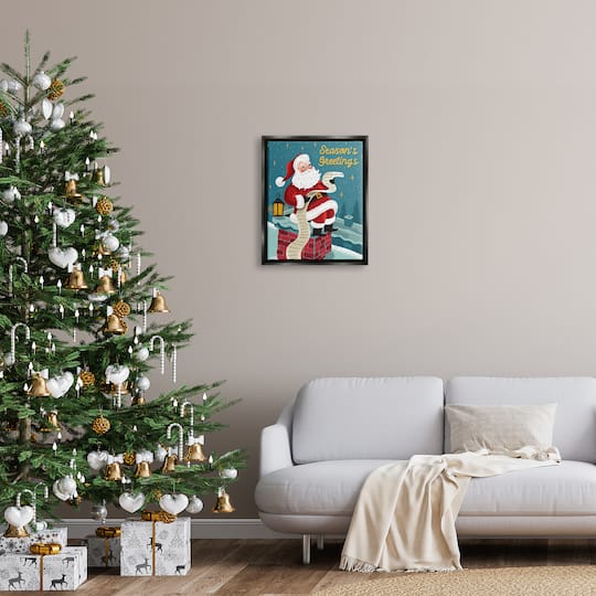 Stupell Industries Season's Greetings Santa's List Chimney Framed Floater Canvas Wall Art
